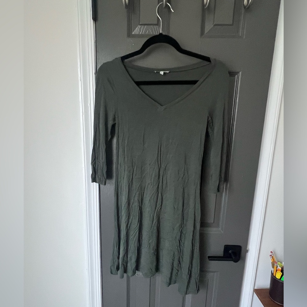 Olive Green V-Neck Dress